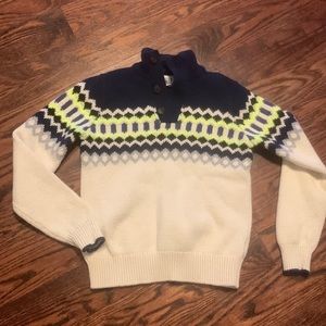 KIDS GAP COTTON & WOOL CREAM & NAVY SWEATER W/ SHERPA TRIMMING SIZE 12